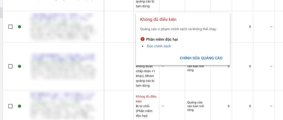 Google Ads từ chối quảng cáo vì phát hiện mã độc trên trang đích