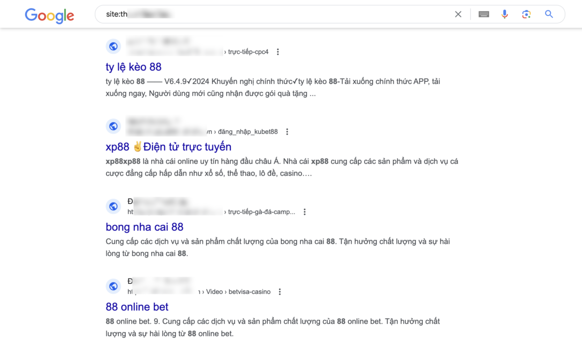 Website bị spam index nội dung cờ bạc, cá độ